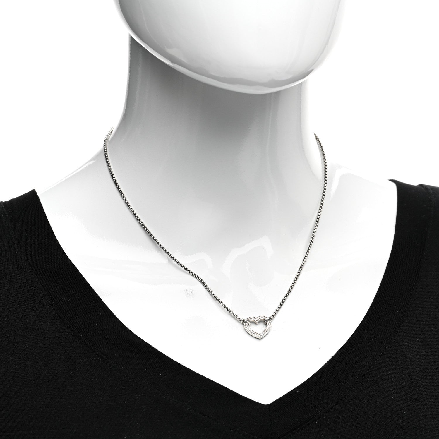 David Yurman Sterling Silver Diamond Cable Collectibles Heart Station Necklace 2 of 4