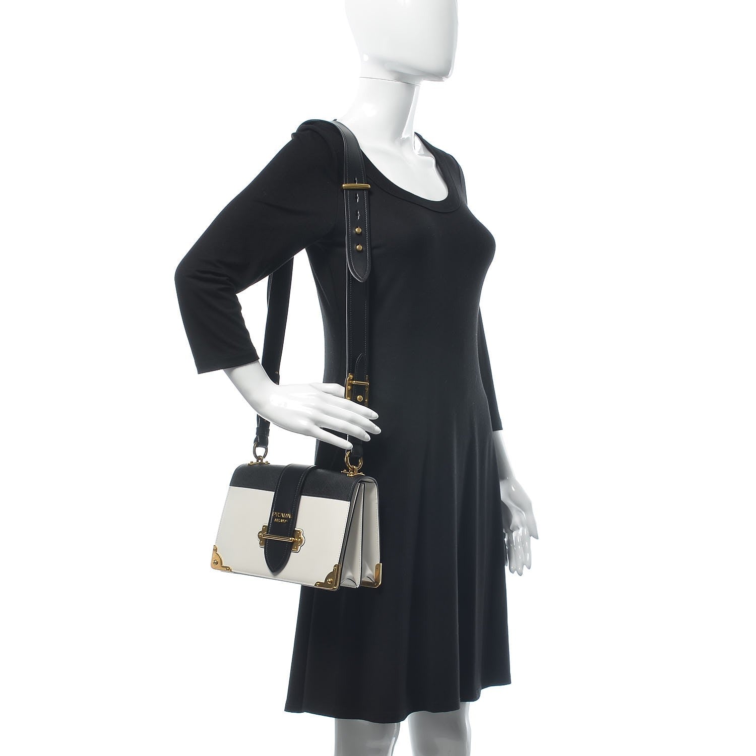 Prada City Calf Saffiano Large Cahier Bag White Black 2 of 8