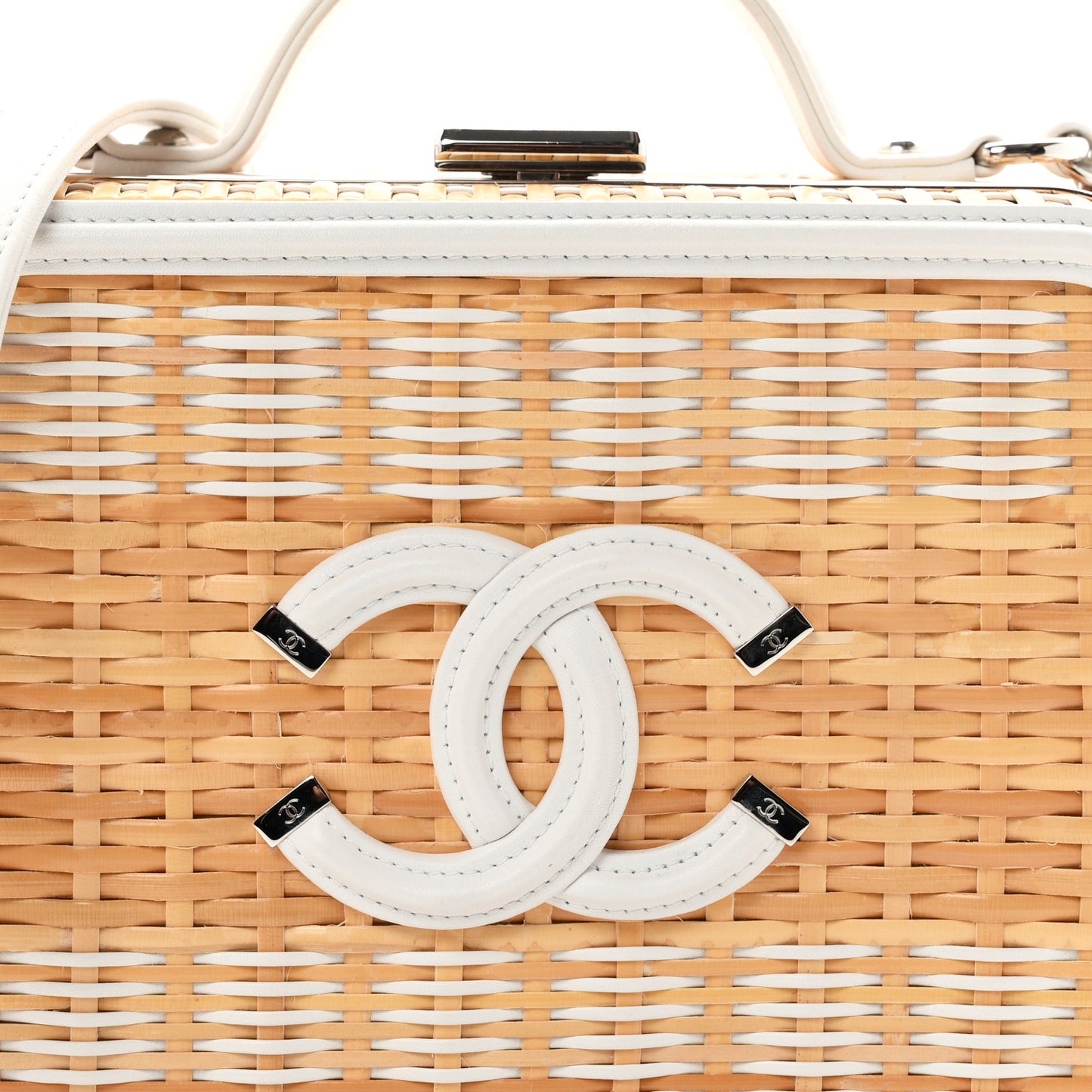Raffia Calfskin CC Filigree Vanity Case White