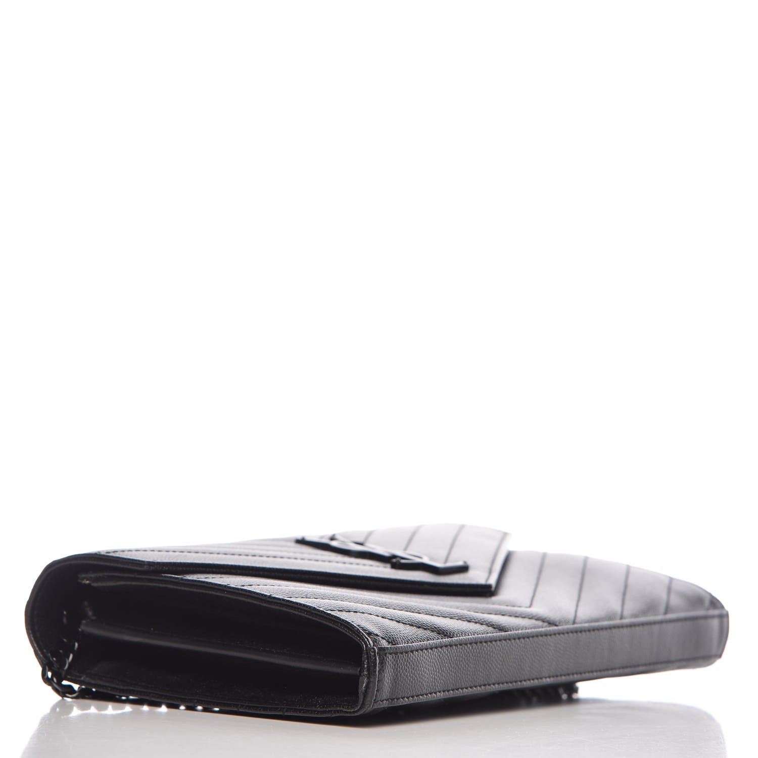 Saint Laurent Grain De Poudre Matelasse Chevron Monogram Chain Wallet Black 4 of 11