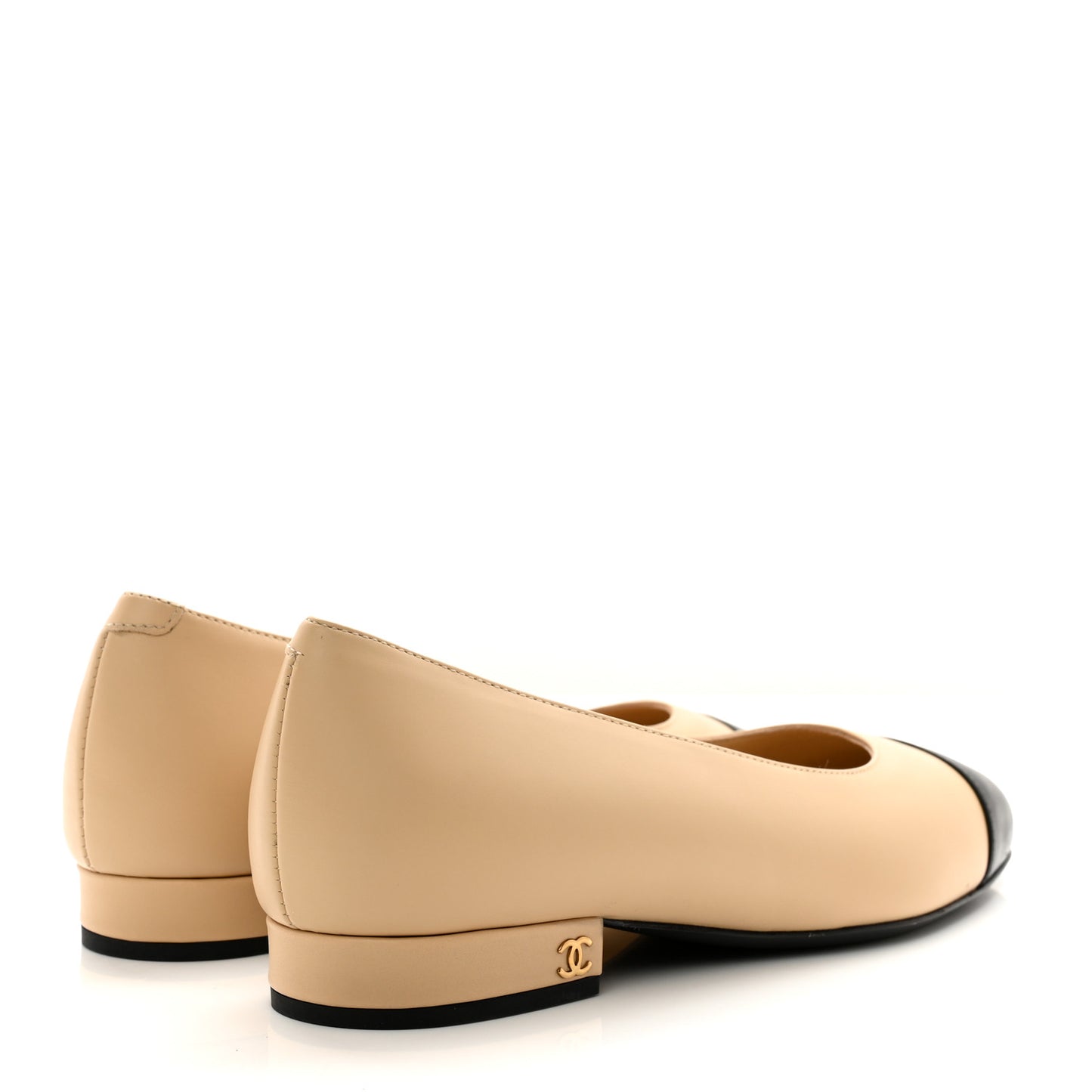 Lambskin Cap Toe CC Uniform Ballerina Flats 36 Beige Black