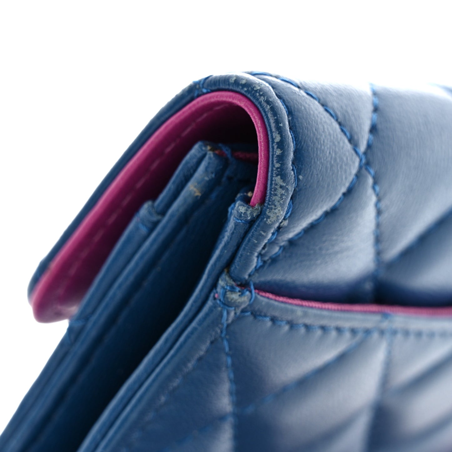 Lambskin Quilted Flap Card Holder Wallet Blue Pink