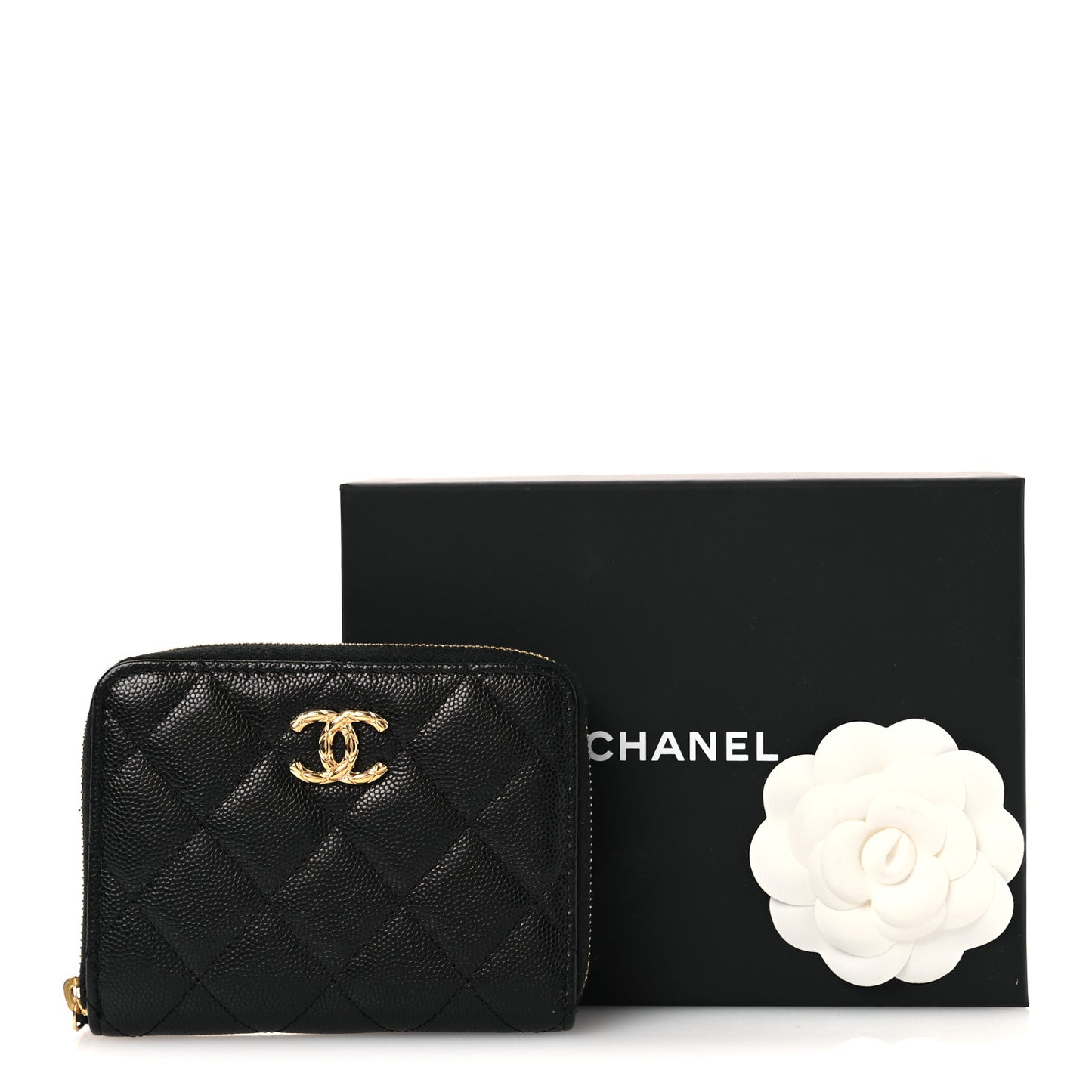 Caviar Quilted Zip Around Coin Purse Black