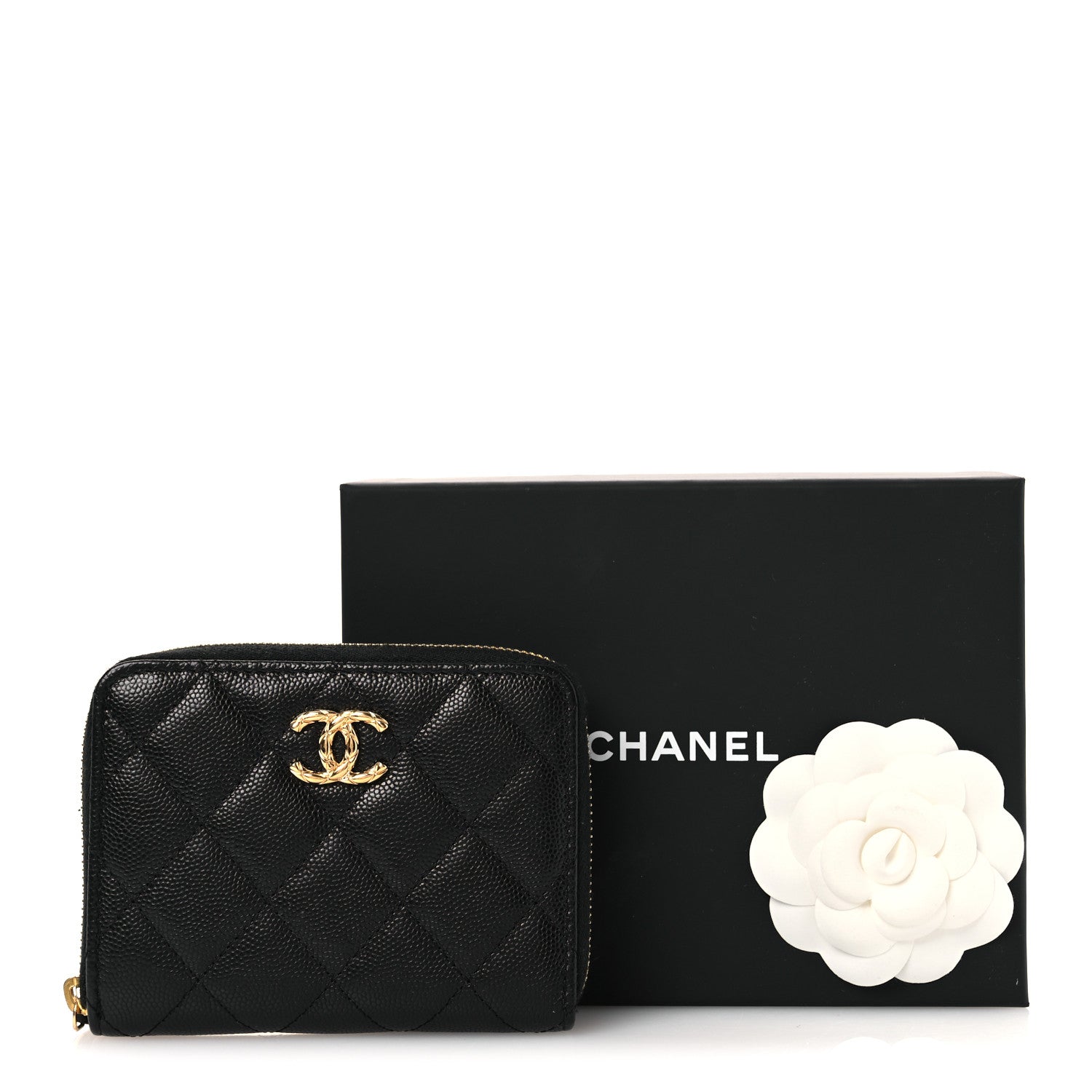 Chanel Caviar Quilted Zip Around Coin Purse Black 9 of 9