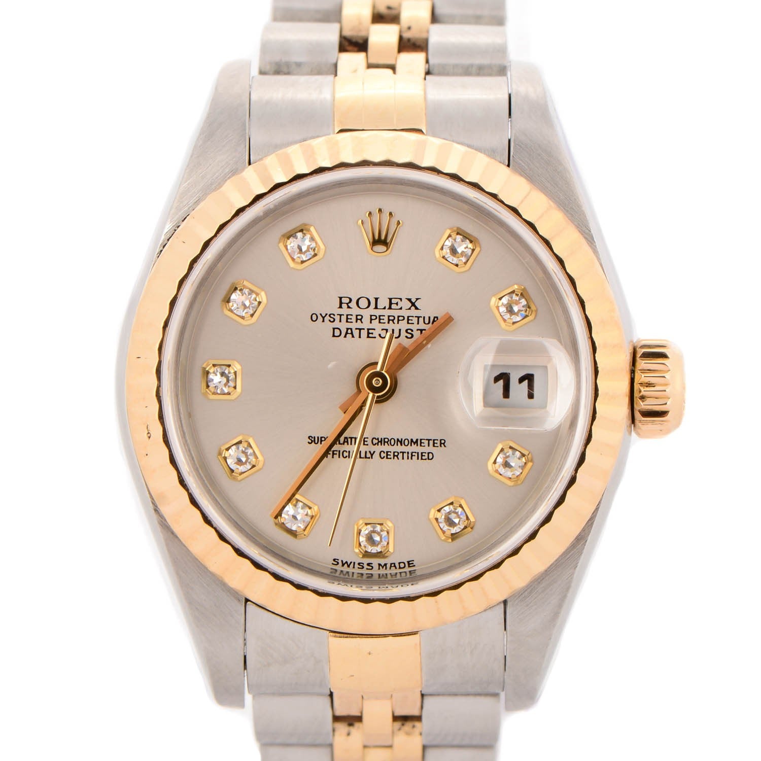 Rolex Stainless Steel 18K Yellow Gold Diamond 26mm Oyster Perpetual Datejust Watch Silver 79173 1 of 8