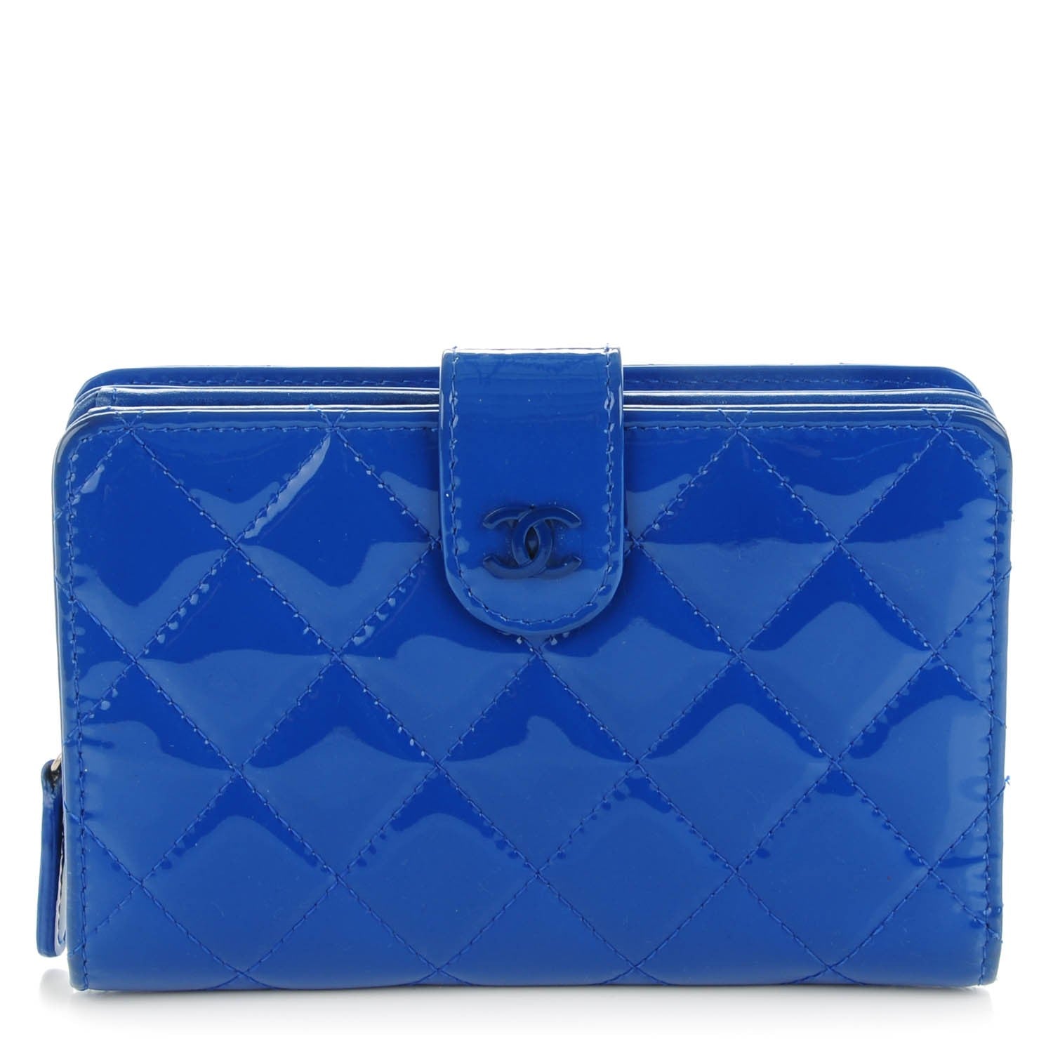 Chanel Patent Quilted Zip Pocket Wallet Blue 1 of 8