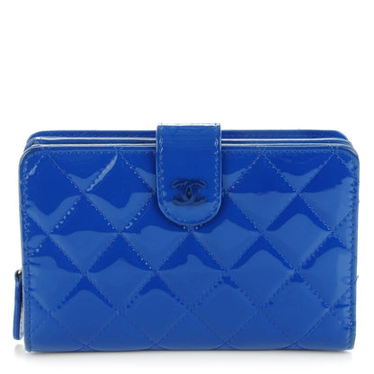 Chanel Patent Quilted Zip Pocket Wallet Blue 1 of 8