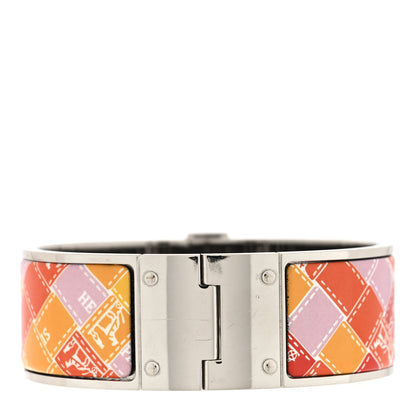 Hermes Enamel Printed Wide Square Bolduc Hinged Bracelet S Life In Orange 3 of 5