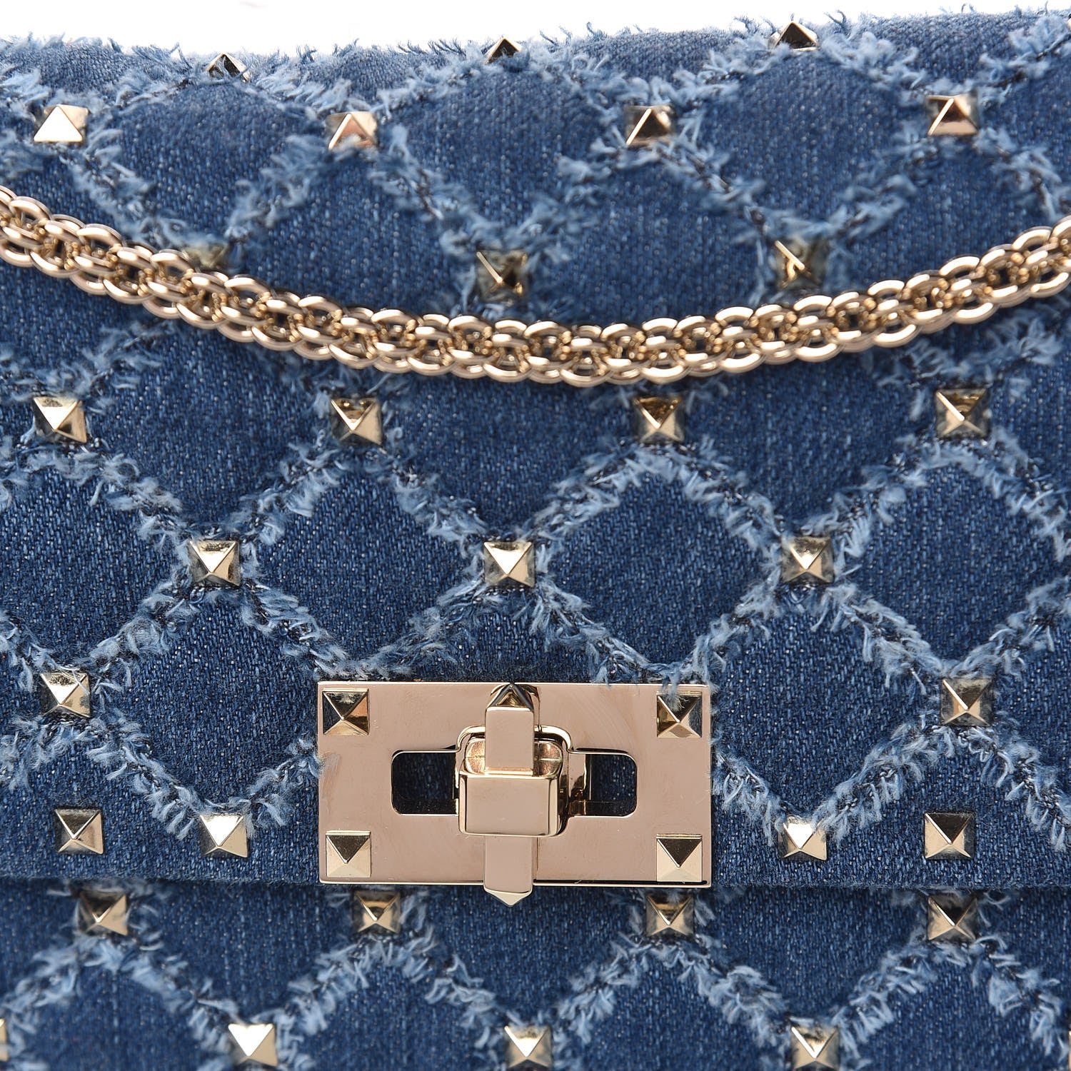 Valentino Garavani Denim Rockstud Spike Wallet on Chain Blue 9 of 10