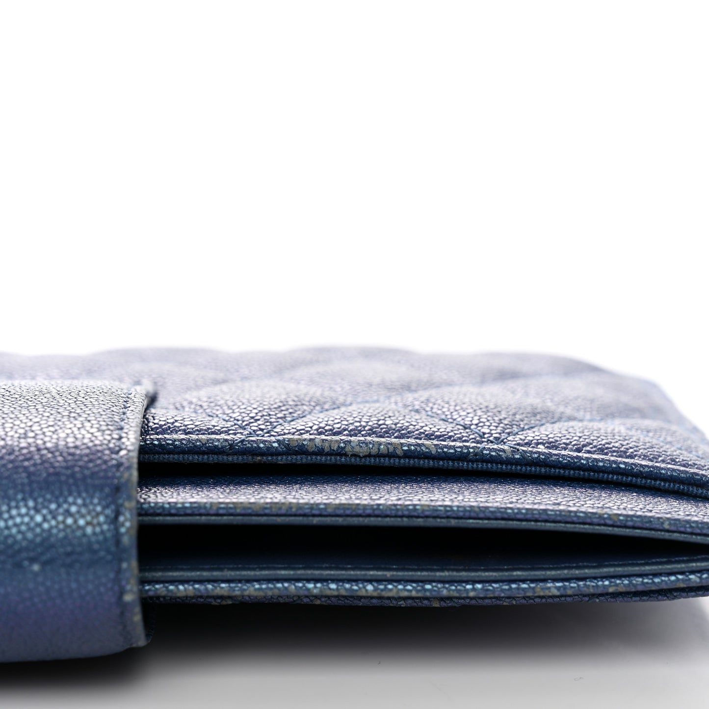 Iridescent Caviar Quilted Classic Strap Pouch Dark Blue