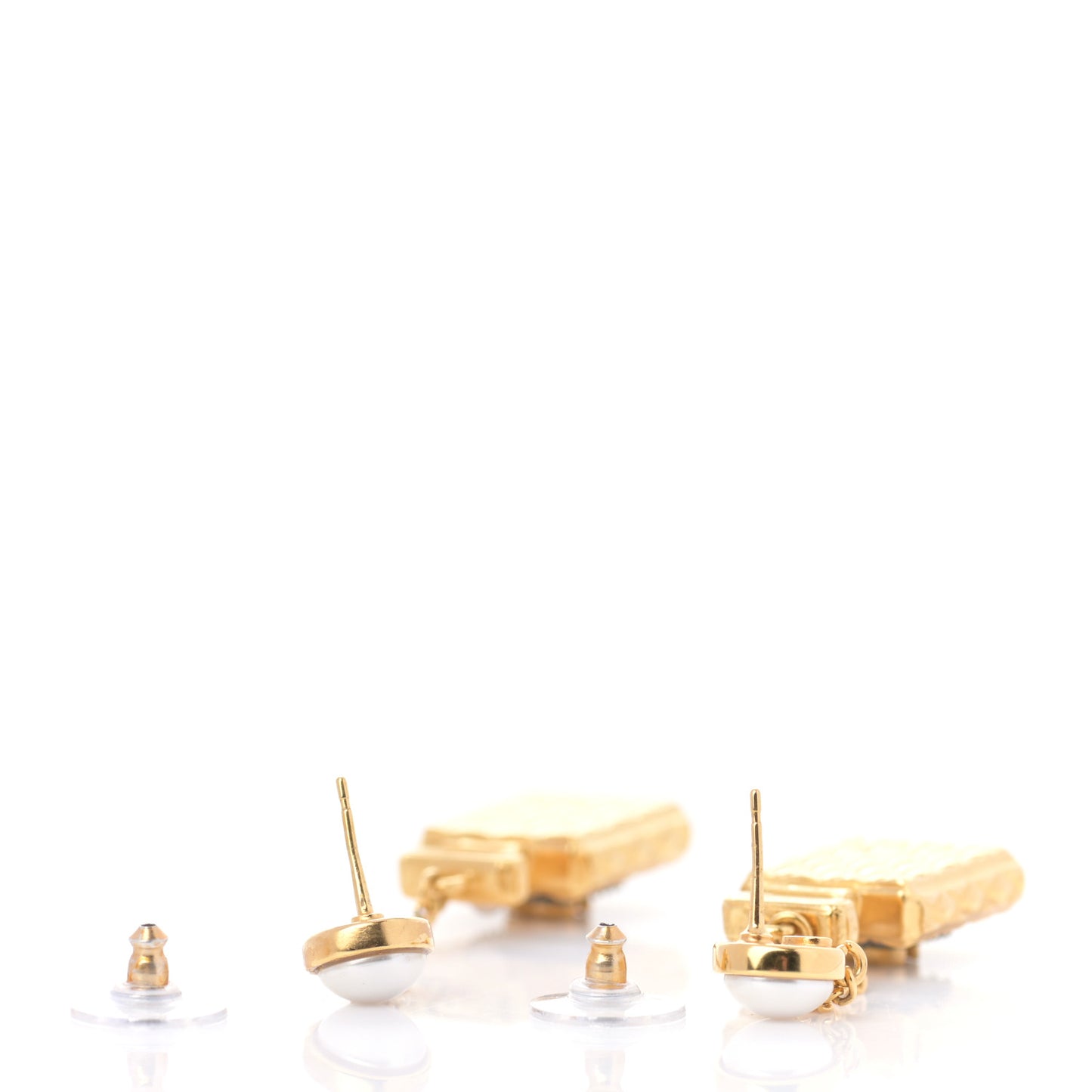 Crystal Pearl CC Perfume Bottle Chain Drop Earrings Gold