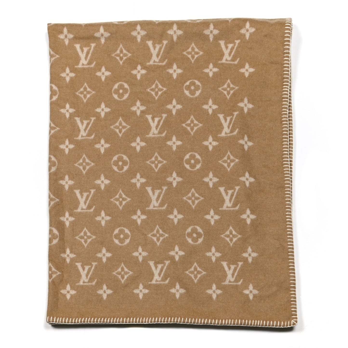 Wool Cashmere Monogram Blanket Beige