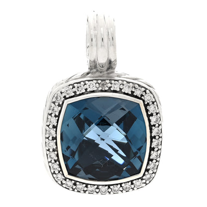 David Yurman Sterling Silver Hampton Blue Topaz Diamond 14mm Albion Pendant 1 of 4