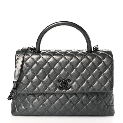 Chanel Metallic Aged Calfskin Quilted Medium Coco Handle Flap Charcoal 1 of 10
