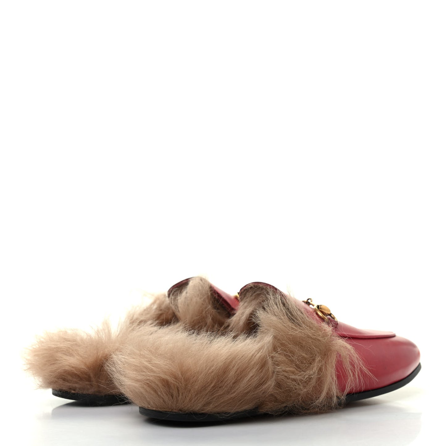 Betis Glamour Calfskin Fur Womens Princetown Slippers 35 Hibiscus Red Naturale