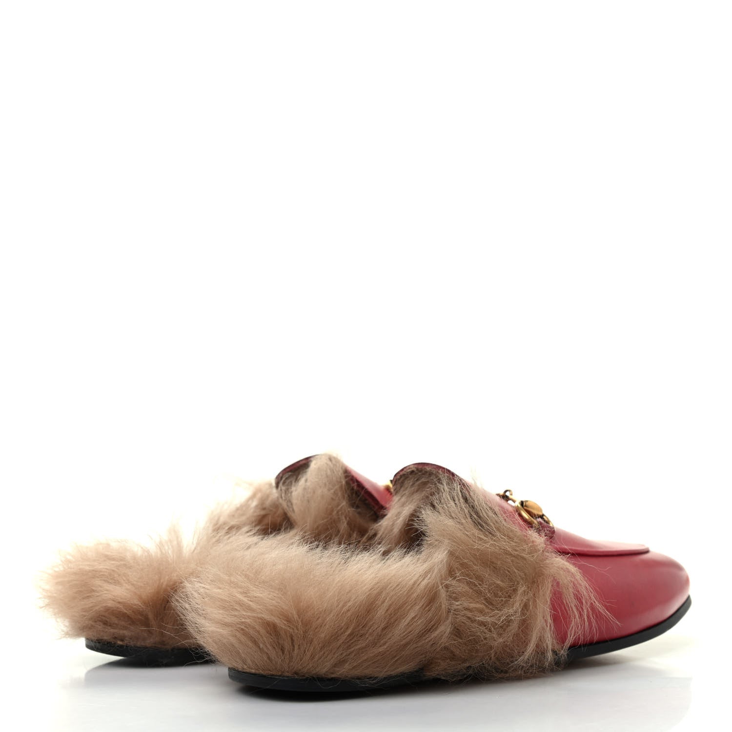 Gucci Betis Glamour Calfskin Fur Womens Princetown Slippers 35 Hibiscus Red Naturale 4 of 9