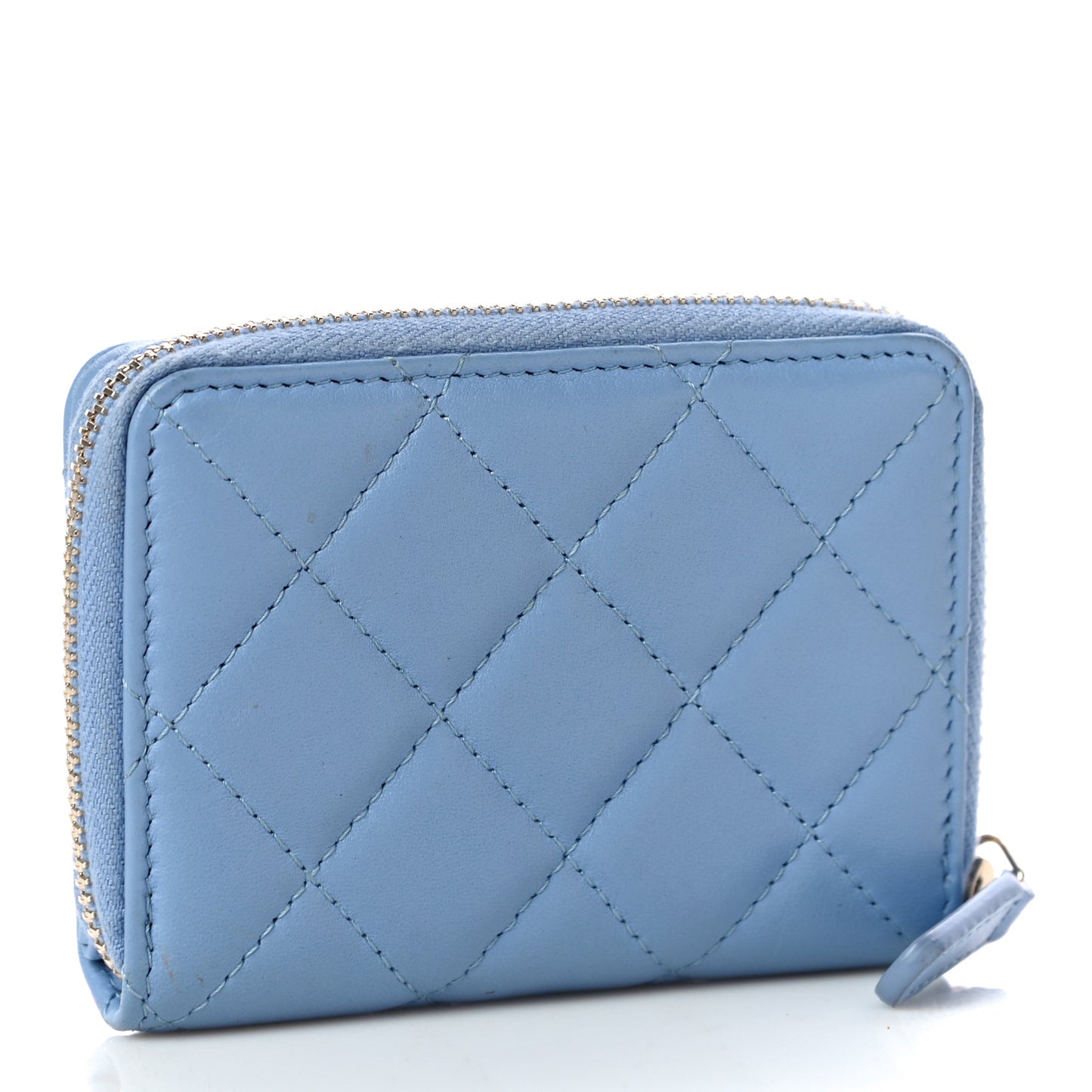Lambskin Quilted Compact Zipped Wallet Light Blue