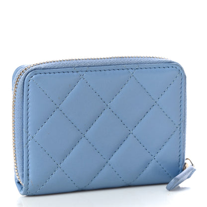 Chanel Lambskin Quilted Compact Zipped Wallet Light Blue 3 of 12