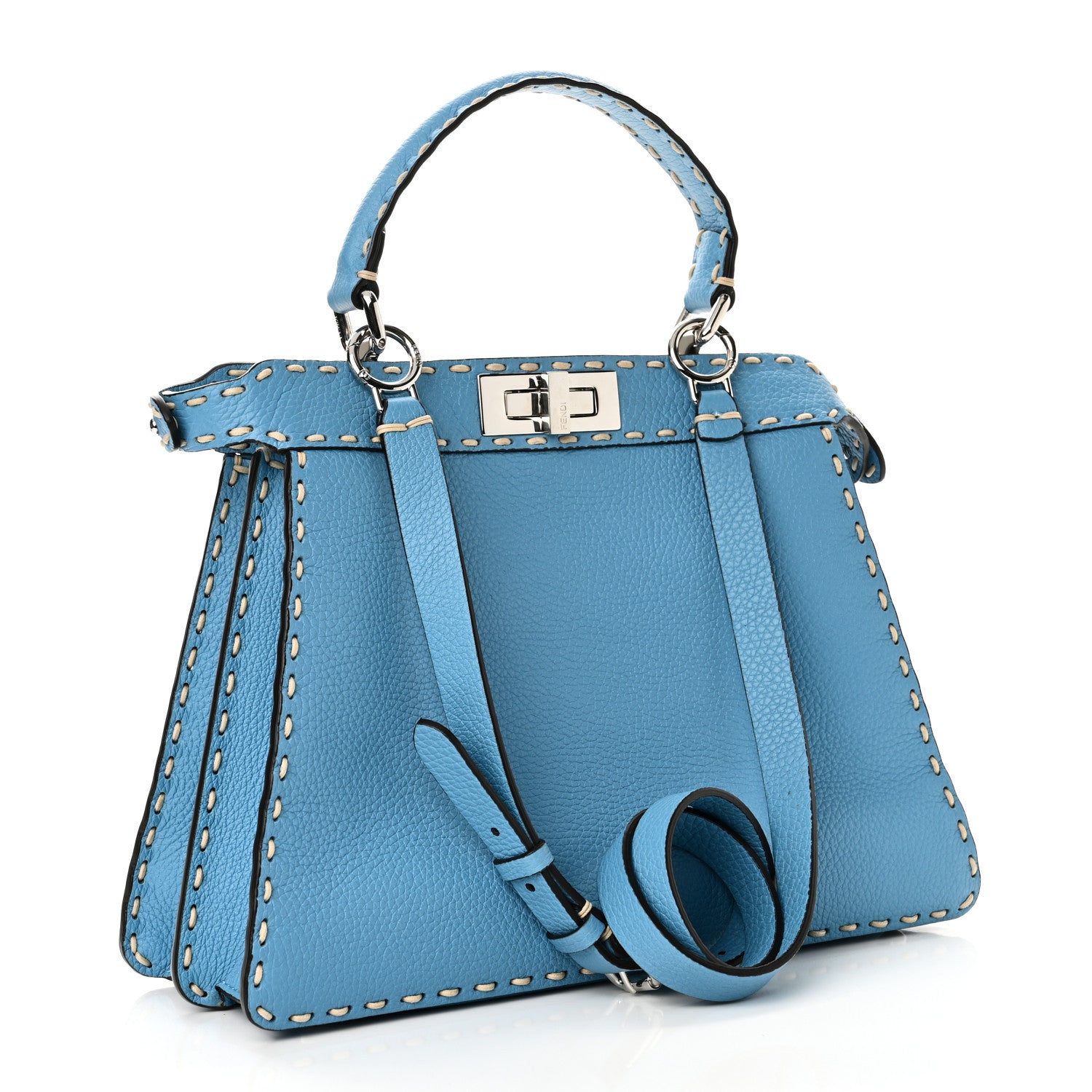 Fendi Vitello Granato Camoscio Selleria Macro Stitchings Medium Peekaboo I SEE U Satchel Turquoise 3 of 9