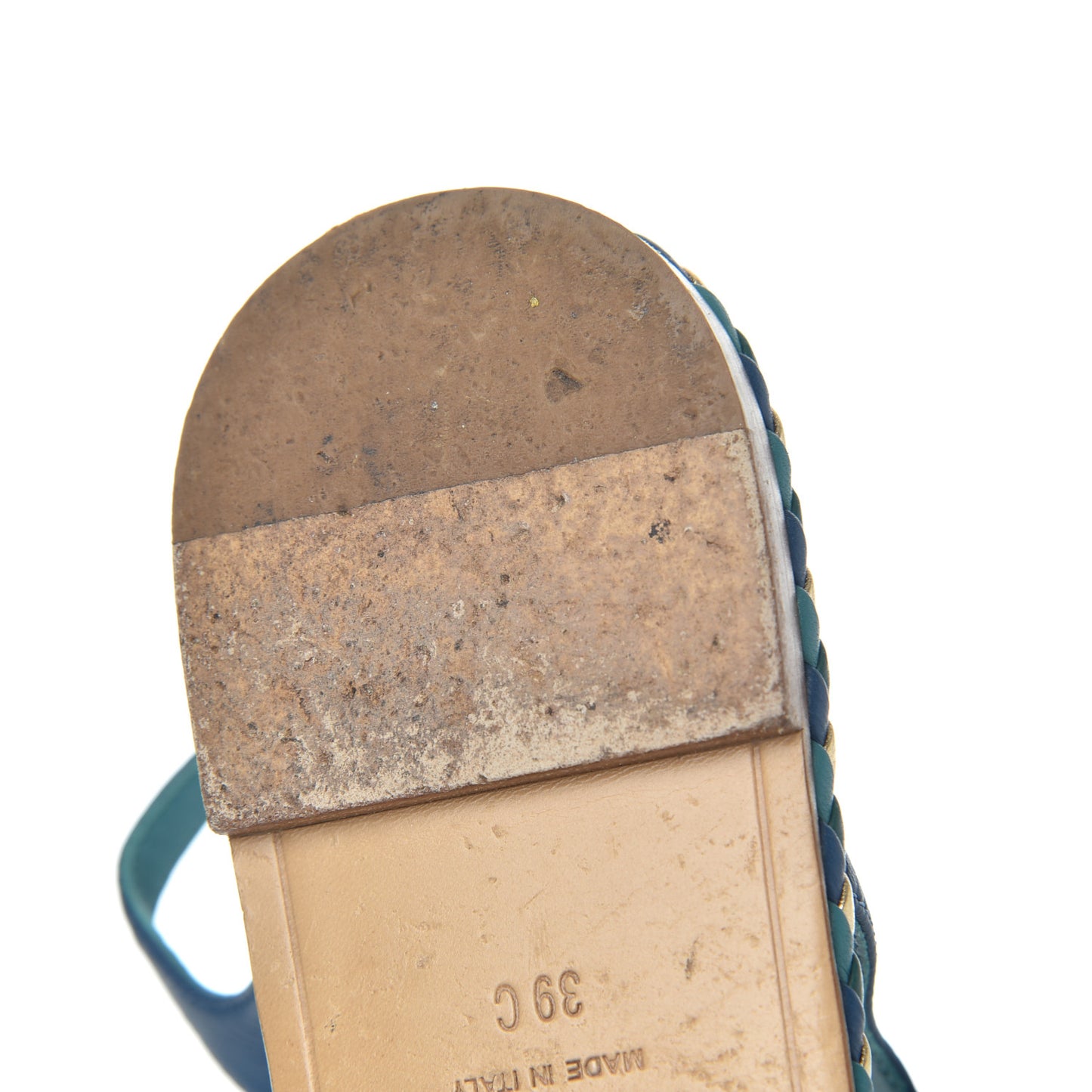 Lambskin Braided CC Logo Thong Sandals 39 Blue Gold
