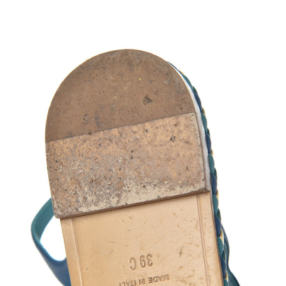 Chanel Lambskin Braided CC Logo Thong Sandals 39 Blue Gold 13 of 16