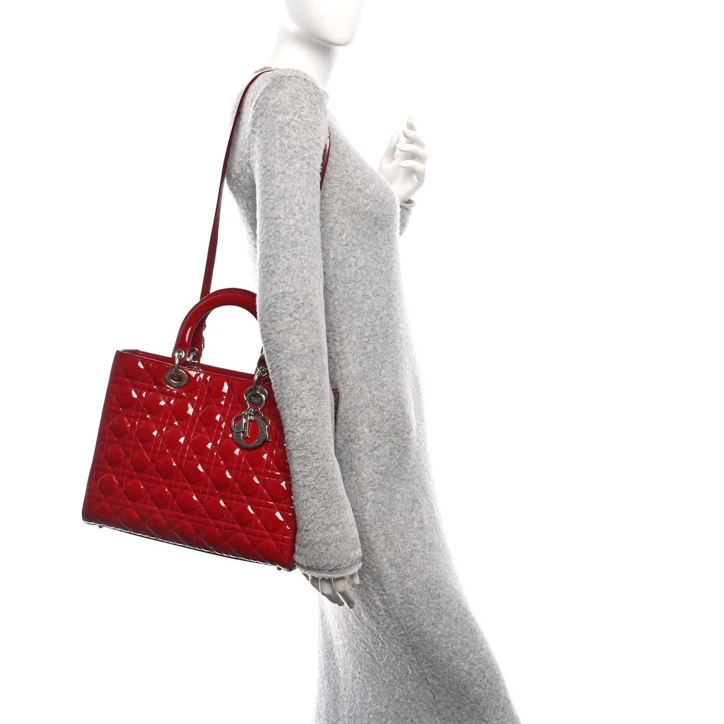 Patent Cannage Large Lady Dior Red
