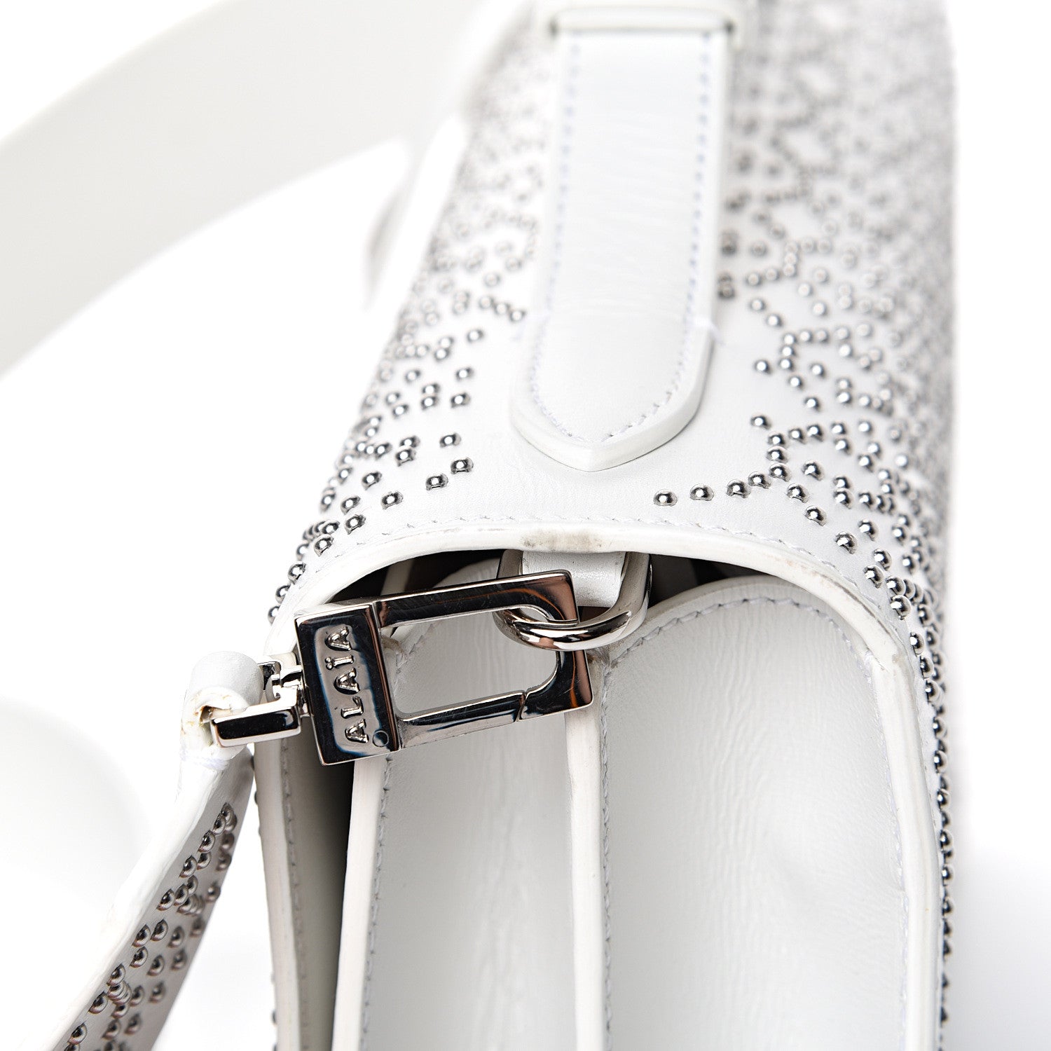 Alaia Calfskin Arabesque Studded Medium Franca Crossbody Blanc Optique 11 of 14