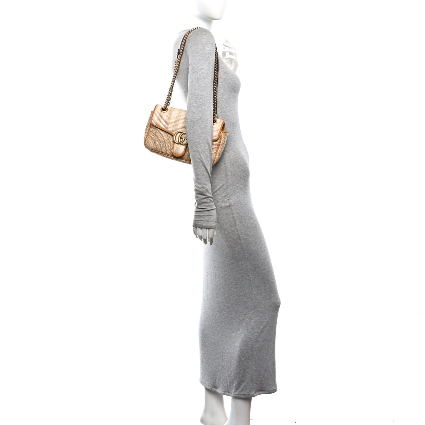 Raffia GG Monogram Matelasse Small GG Marmont Shoulder Bag Natural Beige Off White Sun Oil