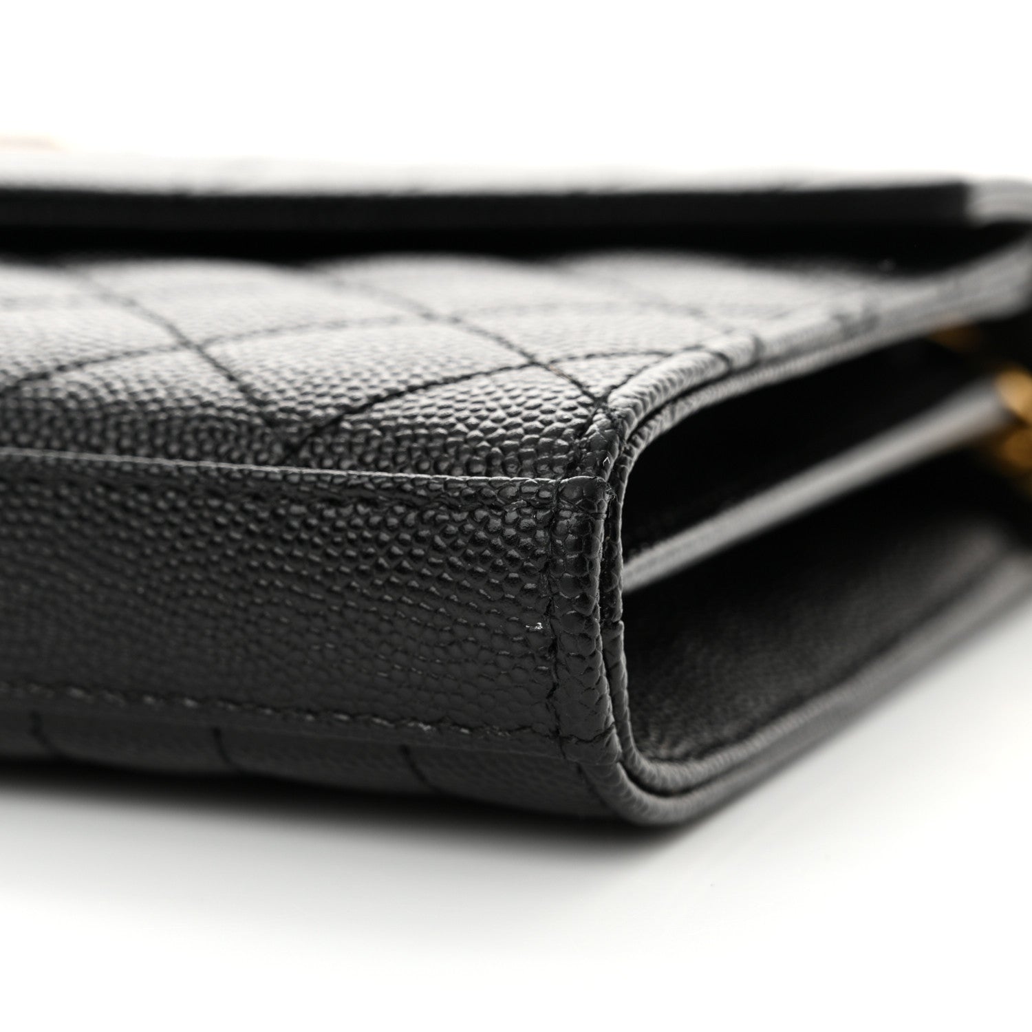 Saint Laurent Grain De Poudre Mixed Matelasse Triquilt Monogram Chain Wallet Black 9 of 12