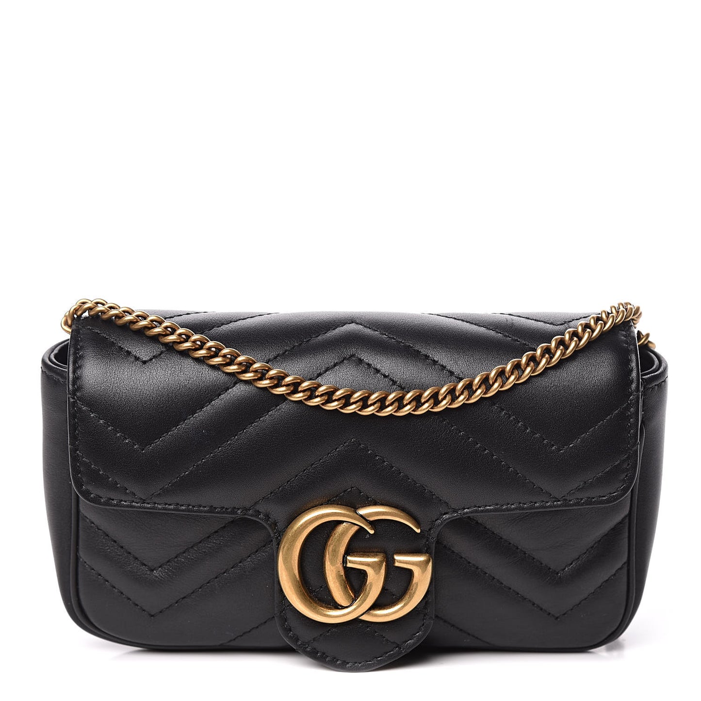 Calfskin Matelasse Super Mini GG Marmont Shoulder Bag Black