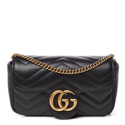 Gucci Calfskin Matelasse Super Mini GG Marmont Shoulder Bag Black 1 of 10