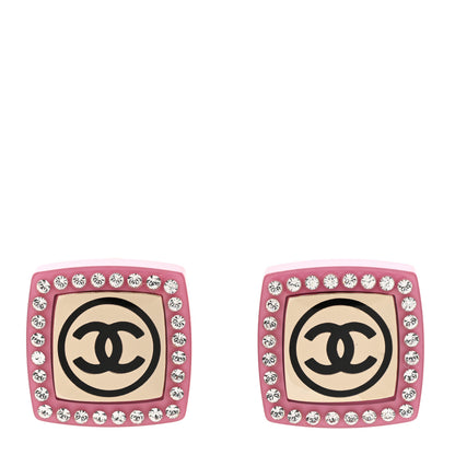 Chanel Metal Resin Crystal CC Square Earrings Gold White Pink 1 of 5