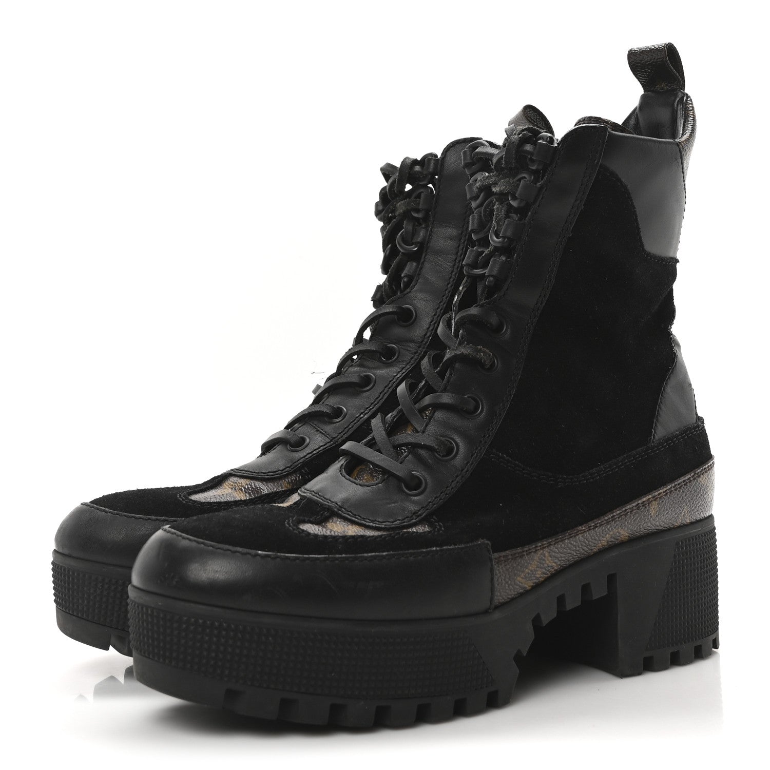 Louis Vuitton Suede Calfskin Monogram Laureate Platform Desert Boots 37.5 Black 4 of 8