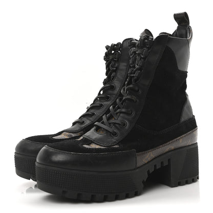 Louis Vuitton Suede Calfskin Monogram Laureate Platform Desert Boots 37.5 Black 4 of 8
