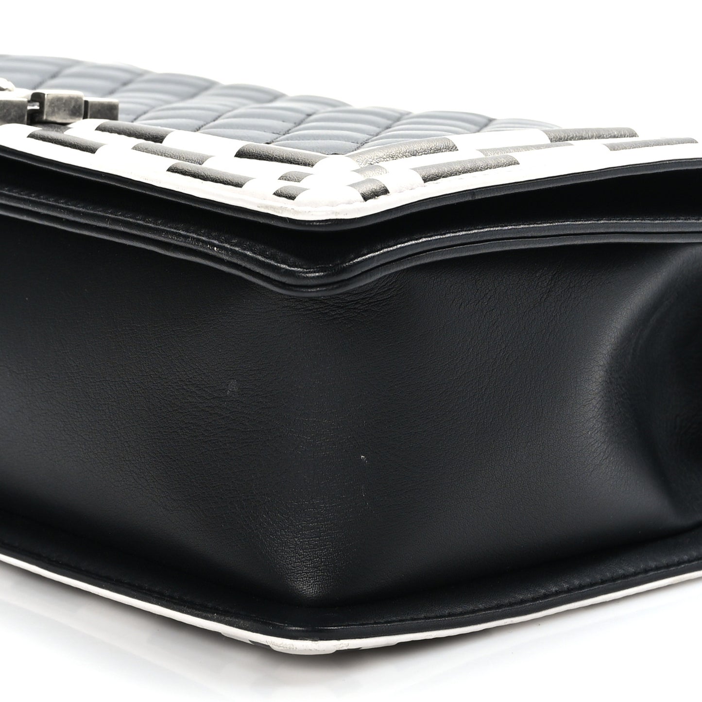 Calfskin Quilted Checkerboard Trim New Medium Boy Flap Black White
