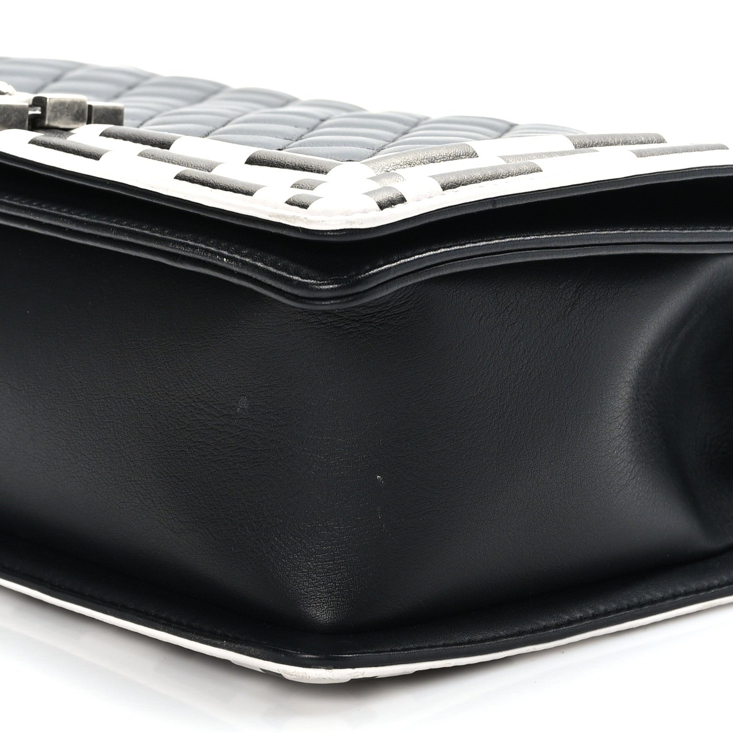 Chanel Calfskin Quilted Checkerboard Trim New Medium Boy Flap Black White 9 of 9