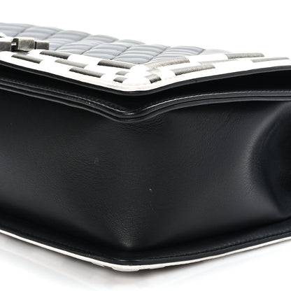 Chanel Calfskin Quilted Checkerboard Trim New Medium Boy Flap Black White 9 of 9