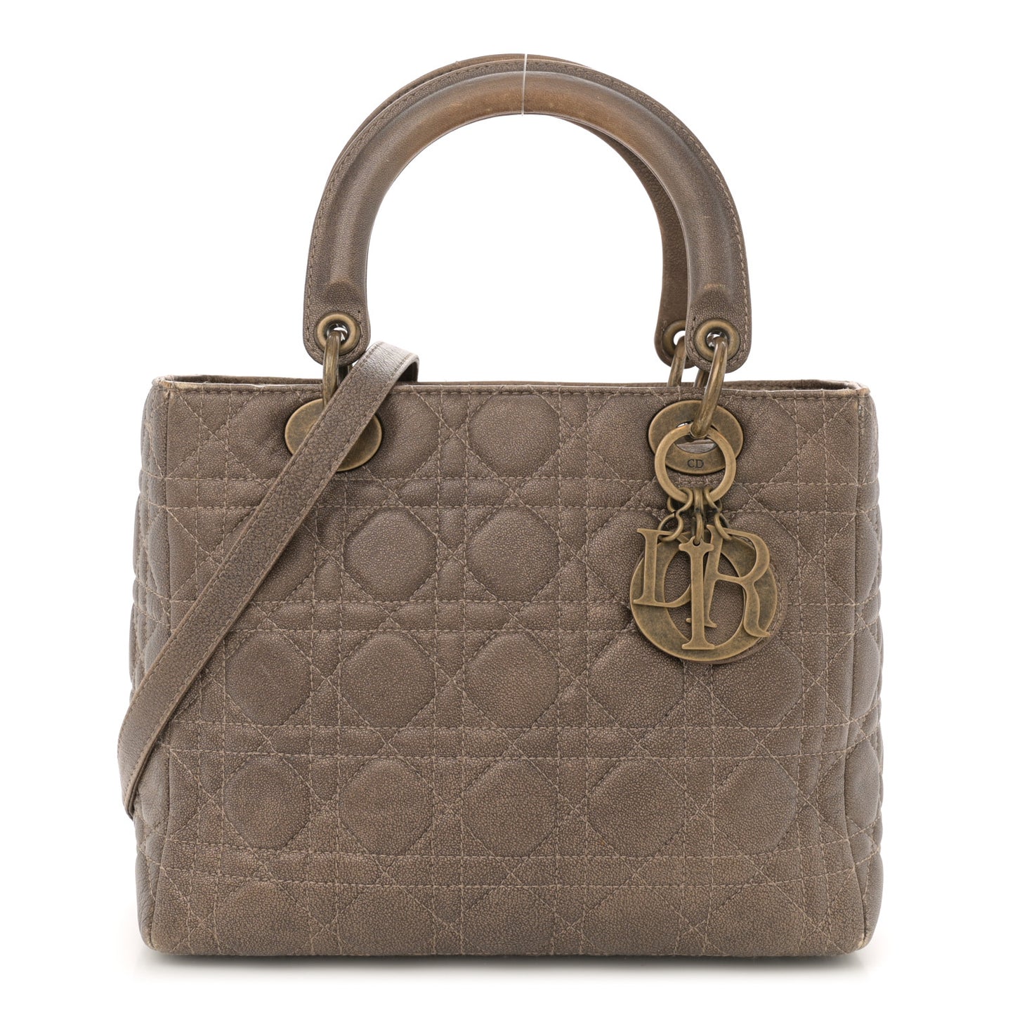 Metallic Lambskin Cannage Medium Lady Dior Bronze