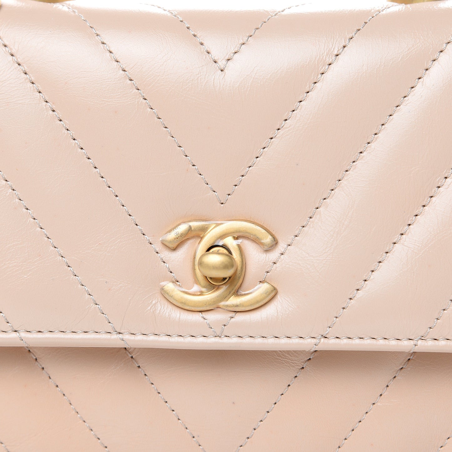 Calfskin Chevron Quilted Mini Coco Handle Flap Beige