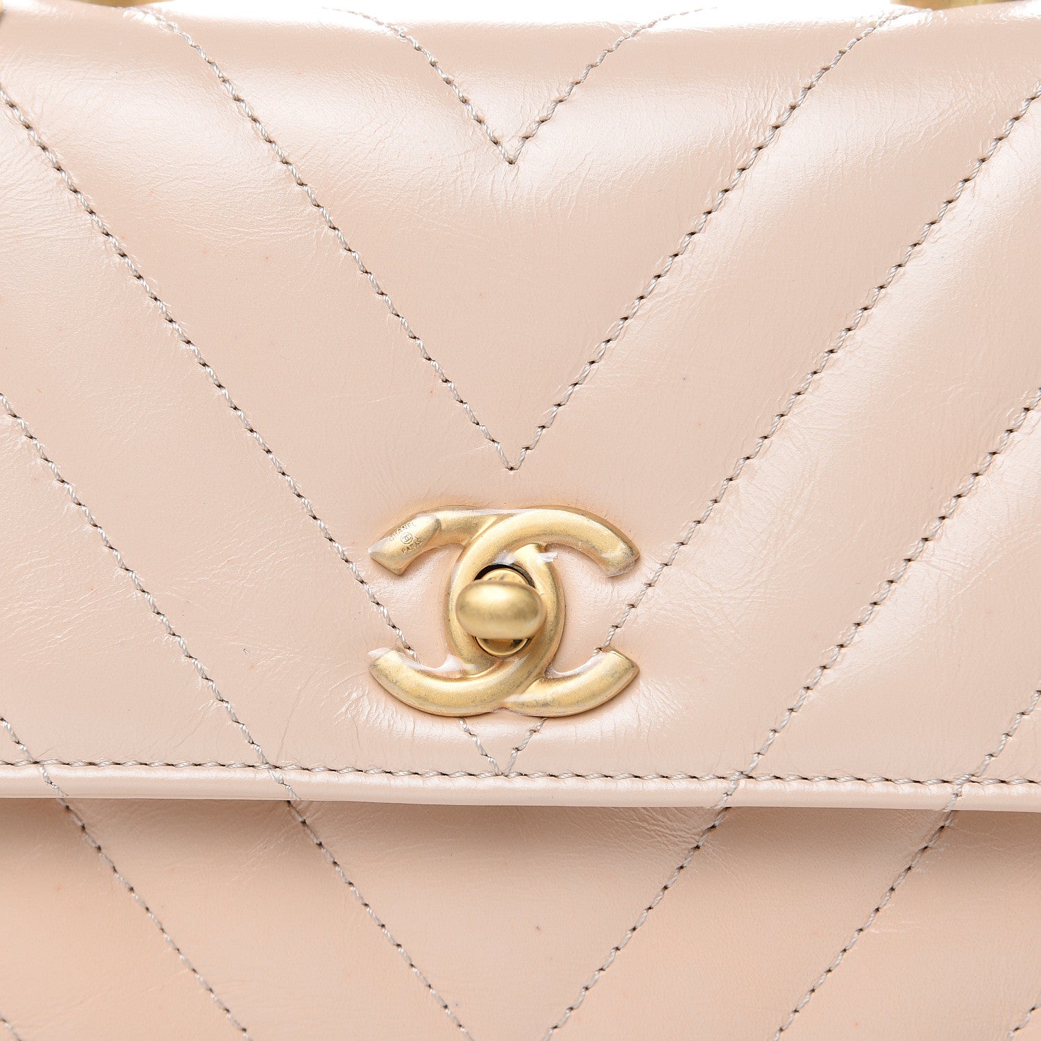 Chanel Calfskin Chevron Quilted Mini Coco Handle Flap Beige 8 of 15