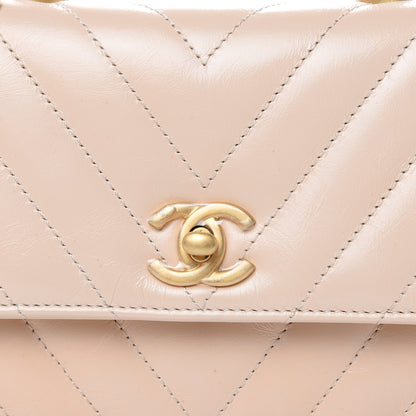 Chanel Calfskin Chevron Quilted Mini Coco Handle Flap Beige 8 of 15