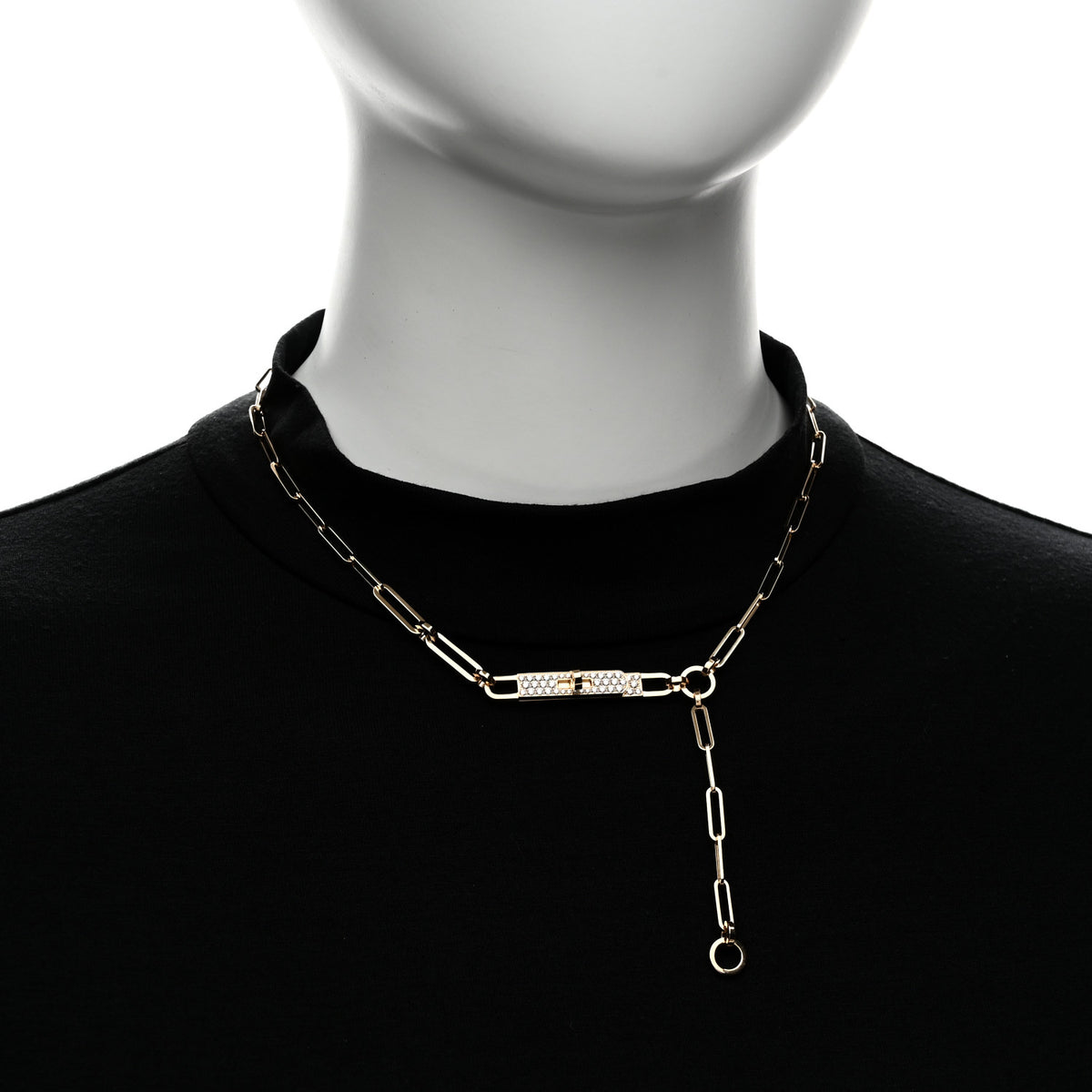 18K Yellow Gold Diamond Pave PM Kelly Chaine Lariat Necklace ST
