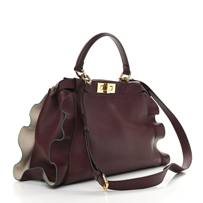 Fendi Vitello Seta Waves Bi-Color Medium Peekaboo Iconic Satchel Bordeaux Latte 3 of 12