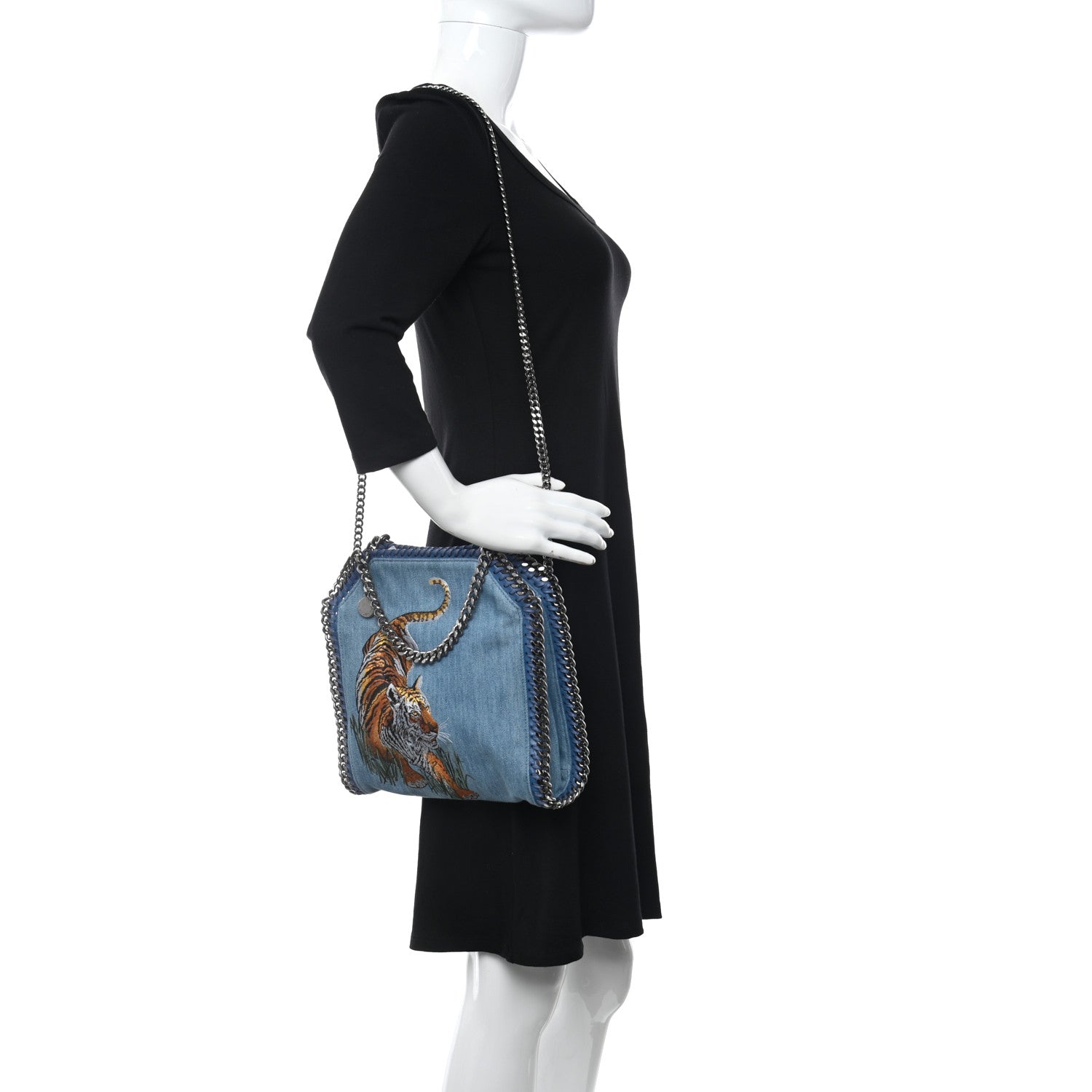 Stella McCartney Denim Embroidered Tiger Mini Falabella Tote Blue 2 of 10