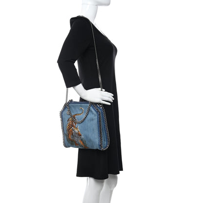 Stella McCartney Denim Embroidered Tiger Mini Falabella Tote Blue 2 of 10