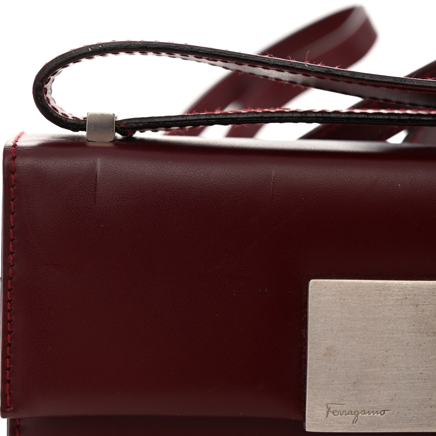 Salvatore Ferragamo Calfskin Gancio Shoulder Bag Burgundy 11 of 11