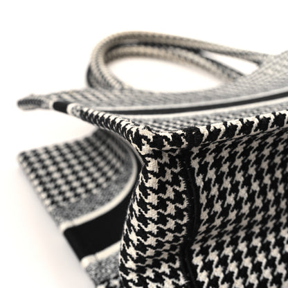 Christian Dior Canvas Houndstooth Embroidered Medium Book Tote Black White 11 of 13
