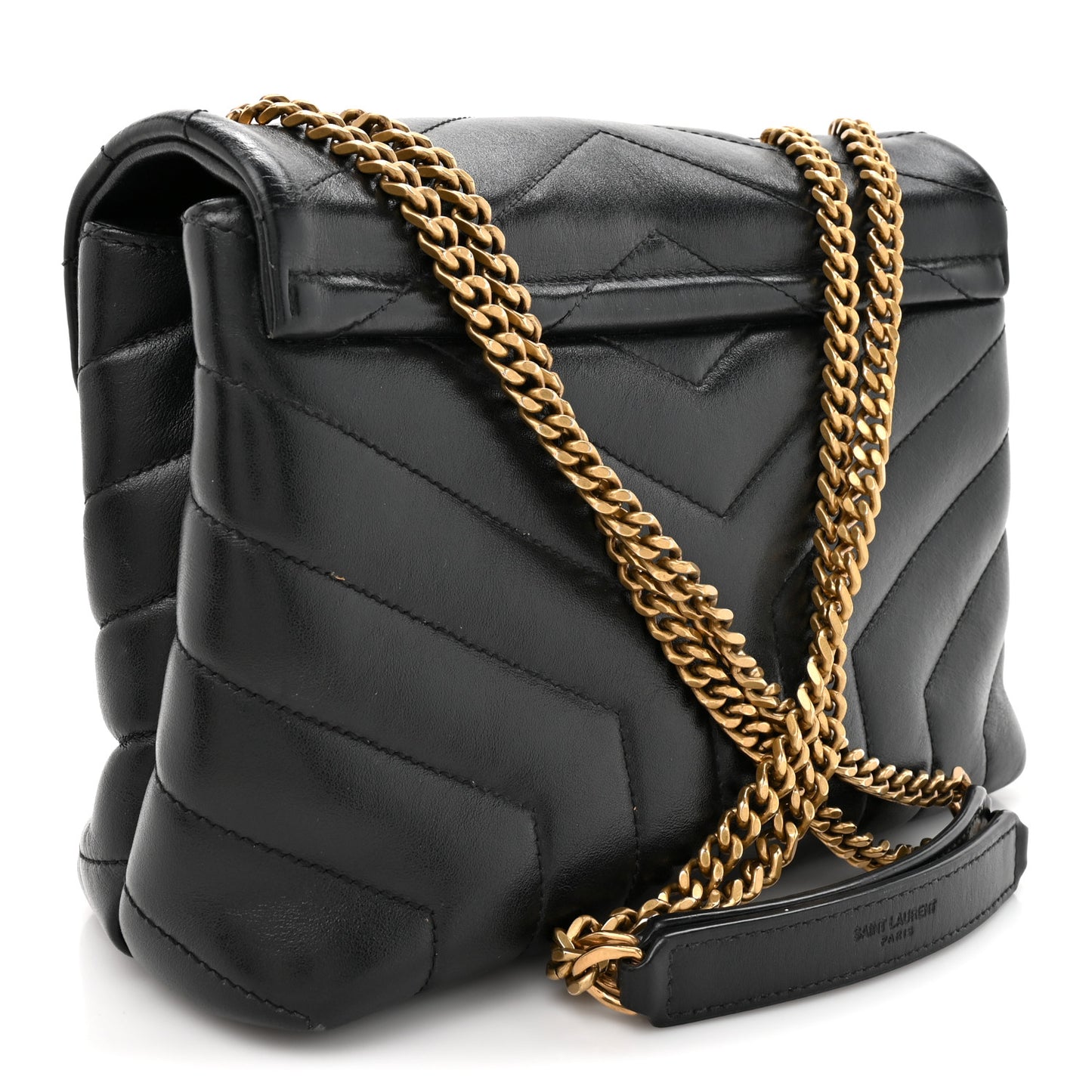 Calfskin Y Quilted Monogram Small Loulou Chain Satchel Black Black