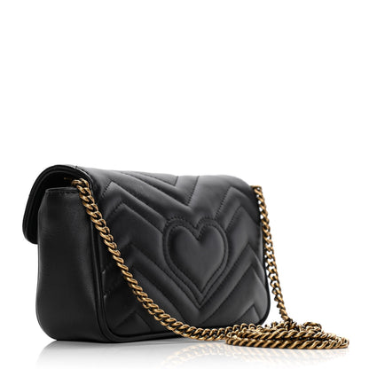 Gucci Calfskin Matelasse Super Mini GG Marmont Shoulder Bag Black 3 of 6