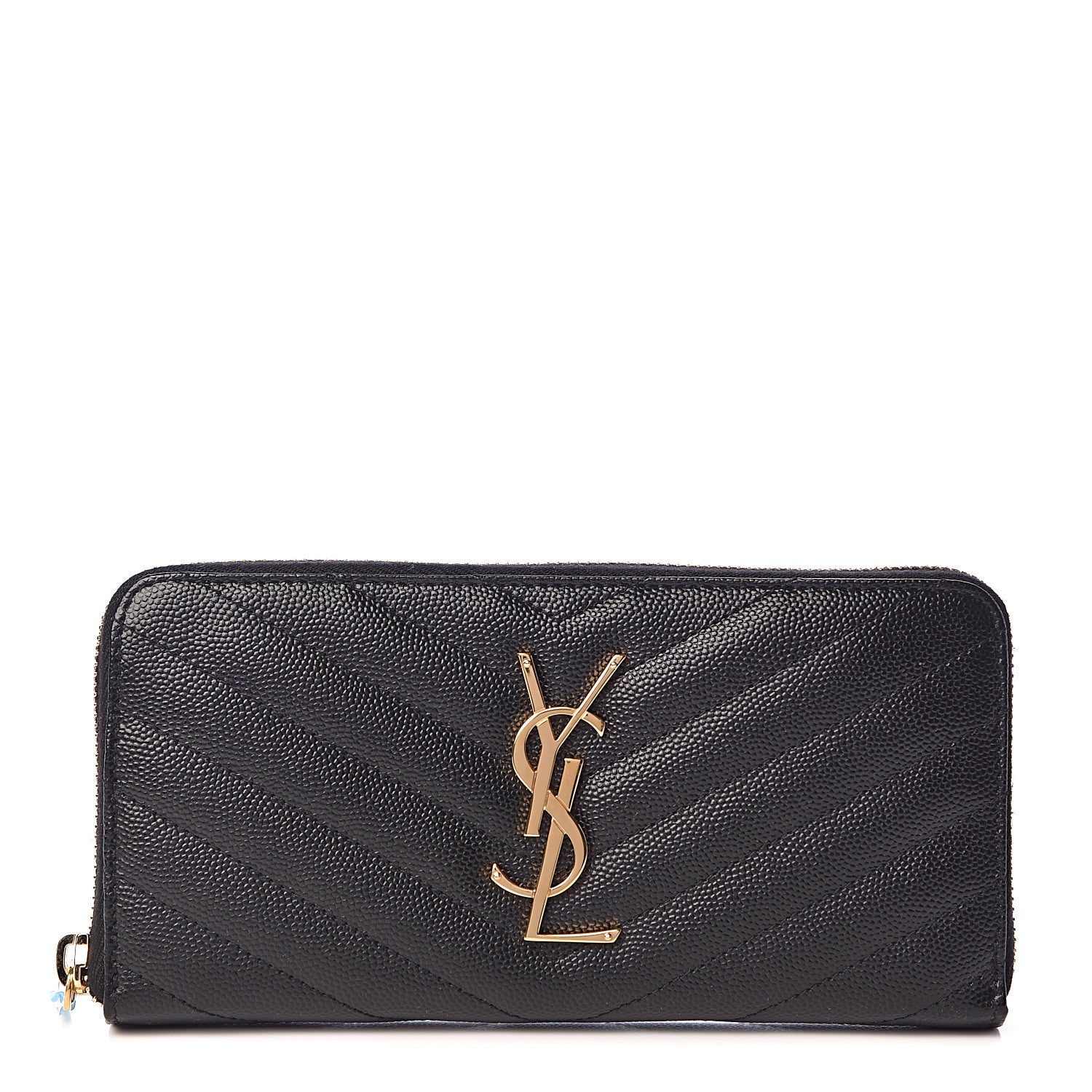 Saint Laurent Grain De Poudre Matelasse Chevron Monogram Zip Around Wallet Black 1 of 7